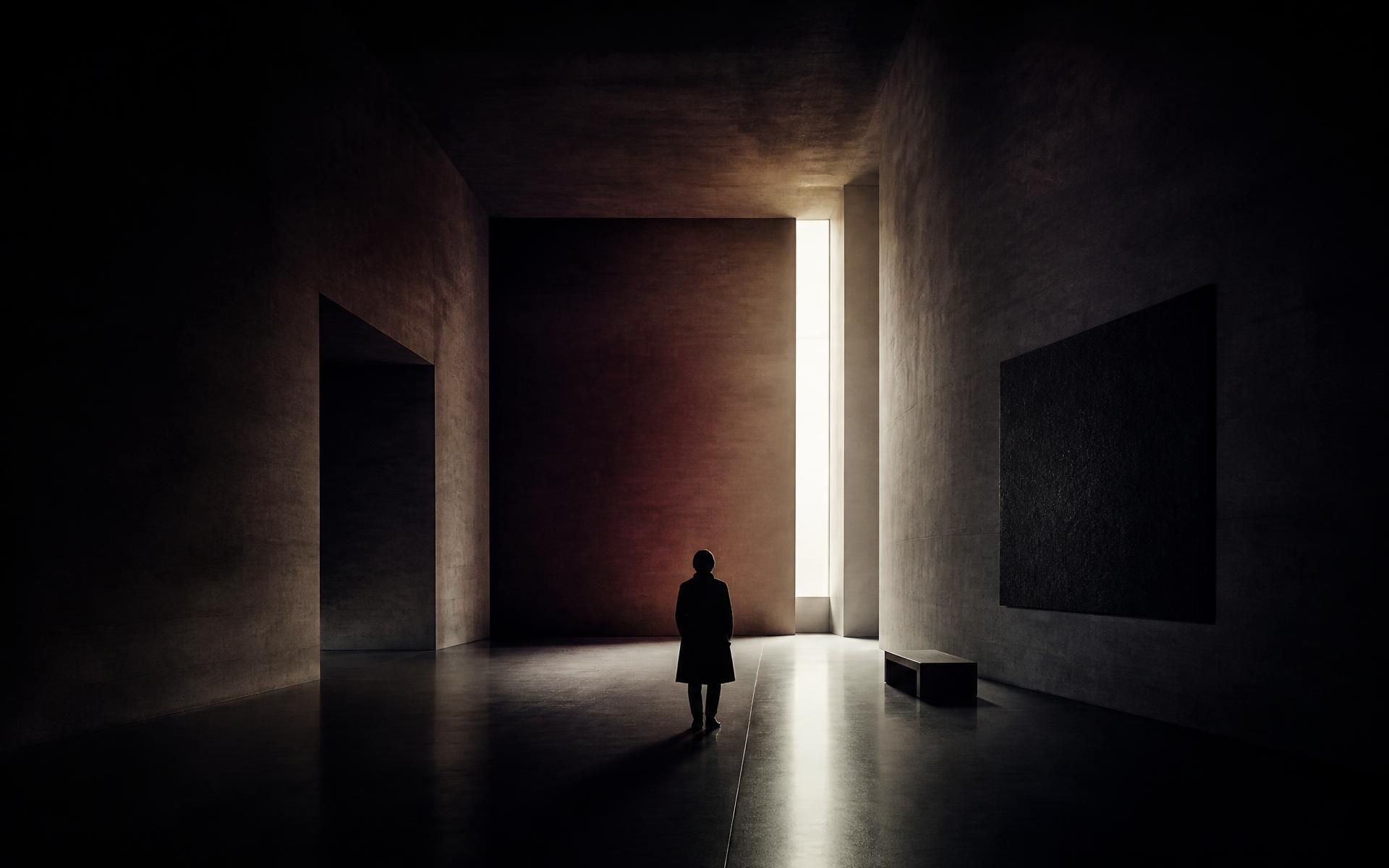 Dark interior with a single window of light